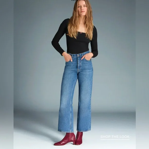 ROUJE “Concorde” High-Rise Straight Crop Jeans Blue Denim 100% Cotton Size 25